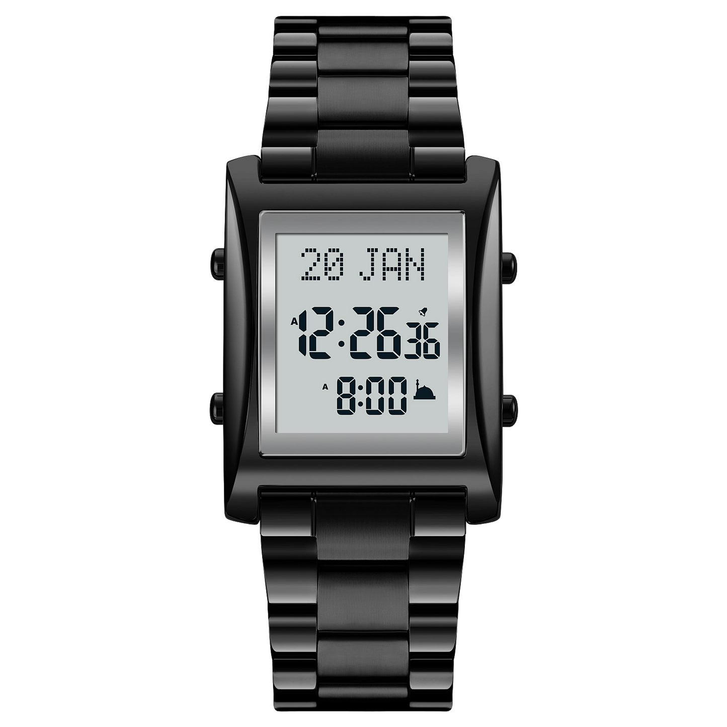 Madinah Muslim Prayer Watch with Digital Display and Stainless Steel Band