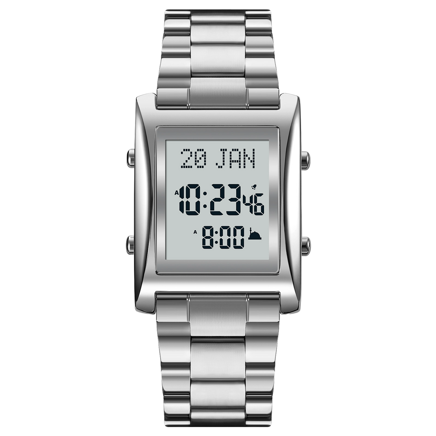 Madinah Muslim Prayer Watch with Digital Display and Stainless Steel Band